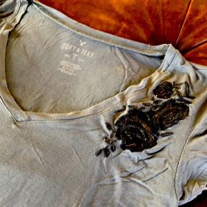 Embroidered Black Rose Top